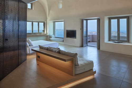 Stay in the Lava suite to enjoy the view over the volcano and famous Santorinian sunsets.